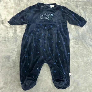 Petit Lem - Navy Velour baby footed sleeper. Size 9 months
